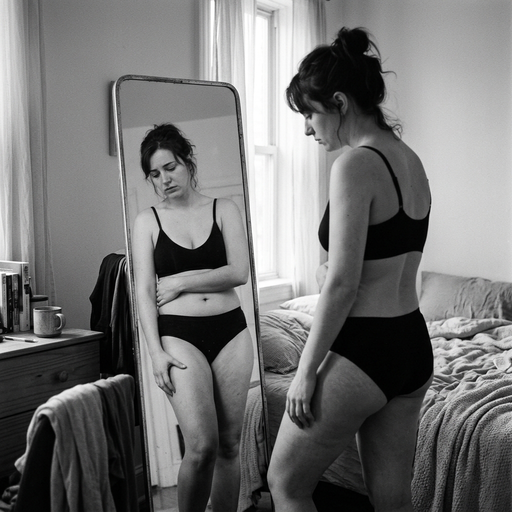 אישה מול מראה